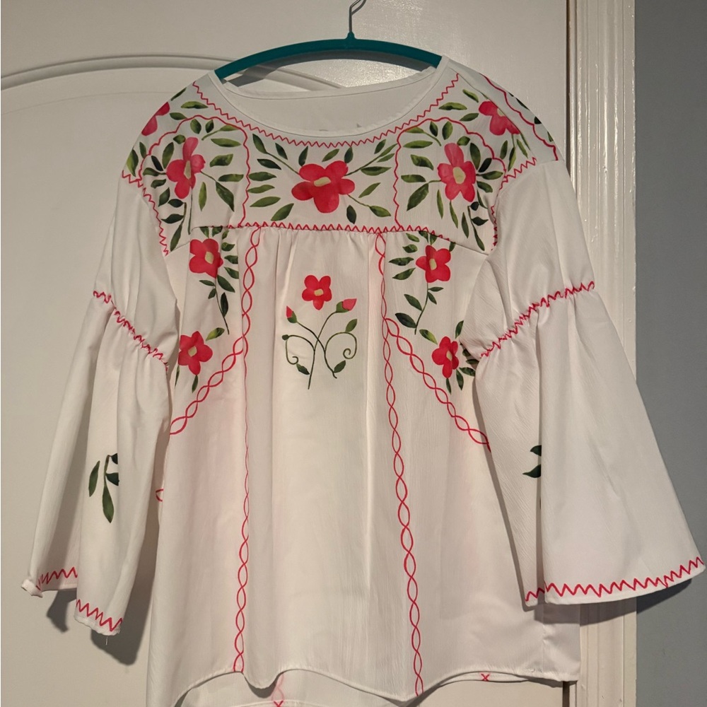 Floral Embroidered White Top